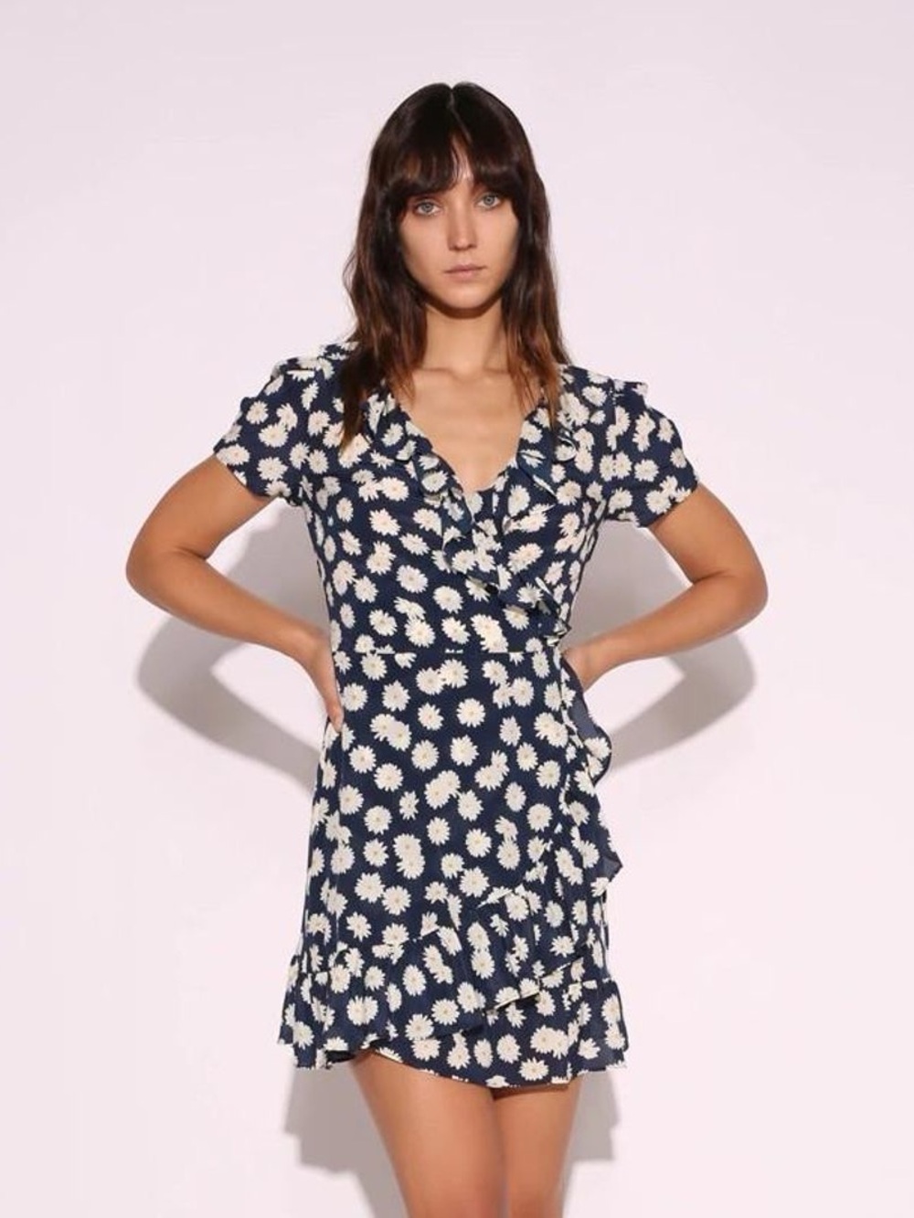 Realisation Par Valentina Dress Navy and Ivory Daisy Wrap Mini Dress